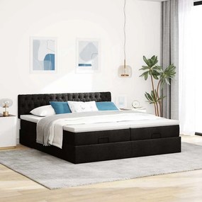VidaXL Οθωμανικό κρεβάτι με στρώματα & LEDs Μαύρο 200x200cm ύφασμα