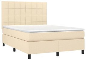 vidaXL Κρεβάτι Boxspring με Στρώμα &amp; LED Κρεμ 140x190 εκ. Υφασμάτινο
