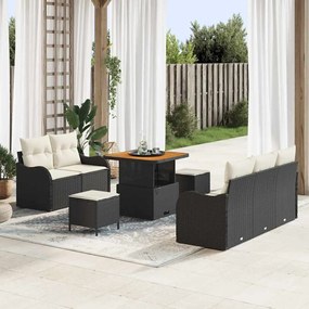 vidaXL Σετ Κήπου με 8 Τμήματα και Μαξιλάρια σε Μαύρο Πολυ Ράτταν.