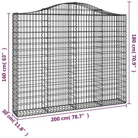 vidaXL Συρματοκιβώτια Τοξωτά 6 τεμ. 200x30x160/180 εκ. Γαλβαν. Ατσάλι