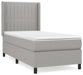 Κρεβάτι Boxspring με Στρώμα Ανοιχτό Γκρι 90x190 εκ. Υφασμάτινο - Γκρι