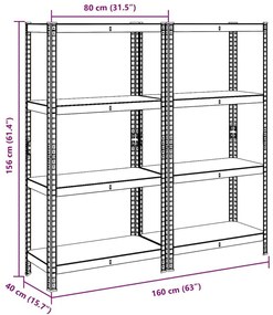 Ράφια αποθήκευσης 4 στρώσεων 2 τμχ Ασημί χάλυβας &amp; Τεχνικό ξύλο - Ασήμι