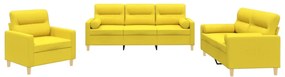 vidaXL Σετ Σαλονιού 3 Τεμαχίων Αν. Κίτρινο Υφασμάτινο με Μαξιλάρια