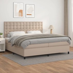 Κρεβάτι Boxspring με Στρώμα Καπουτσίνο 200x200εκ.από Συνθ.Δέρμα - Καφέ