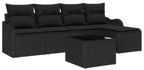 vidaXL Σετ Καναπέ Κήπου με μαξιλάρι 6 pcs Μαύρο Πολυ ράταν