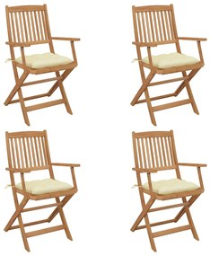 3064634 vidaXL Καρέκλες Κήπου Πτυσσόμενες 4 τεμ Μασίφ Ξύλο Ακακίας &amp; Μαξιλάρια Λευκό, 1 Τεμάχιο