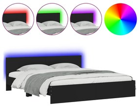 vidaXL Πλαίσιο Κρεβατιού με Κεφαλάρι/LED Μαύρο 200 x 200 εκ.
