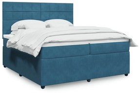 vidaXL Κρεβάτι Boxspring με Στρώμα Σκούρο Μπλε 200x200 εκ. Βελούδινο