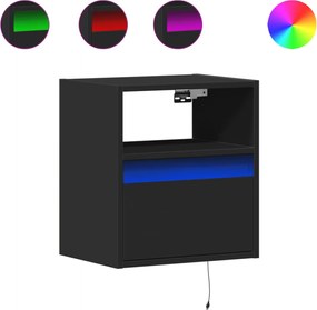 vidaXL Κομοδίνο Επιτοίχιο με Φώτα LED Μαύρο