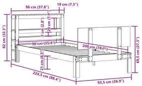 Πλαίσιο Κρεβατιού με Κεφαλάρι 90x200 εκ. από Μασίφ Ξύλο Πεύκου 3306080