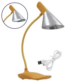 DRAPER 01438 Επαναφορτιζόμενο USB Φωτιστικό Γραφείου LED 6 Watt Μονόφωτο Μεταλλικό σε Απόχρωση Ξύλου με Ασημί Καπέλο Λευκό Ημέρας 4500K Dimmable