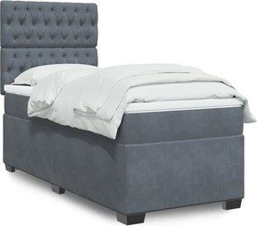 vidaXL Κρεβάτι Boxspring με Στρώμα Σκούρο Γκρι 90x190 εκ. Βελούδινο