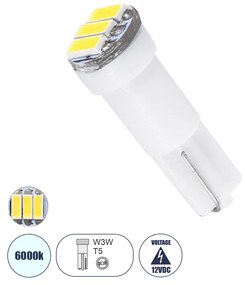 GloboStar® 81036 Λάμπα Αυτοκινήτου LED T5 3xSMD4014 0.9W 135lm 120° DC 12-16V IP20 Φ0.6 x Υ1.8cm Ψυχρό Λευκό 6000K