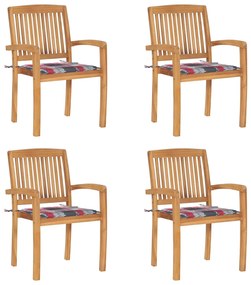 3073223 vidaXL Καρέκλες Κήπου Στοιβαζόμενες 4 τεμ. Μασίφ Ξύλο Teak &amp; Μαξιλάρια Καφέ, 1 Τεμάχιο