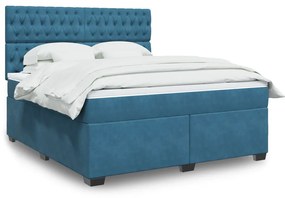 Κρεβάτι Boxspring με Στρώμα Μπλε 180x200 εκ. Βελούδινο