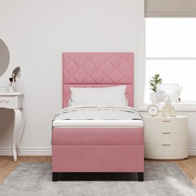 vidaXL Κρεβάτι Box Spring με Στρώμα & LED Ροζ 90x190 εκ. Βελούδου