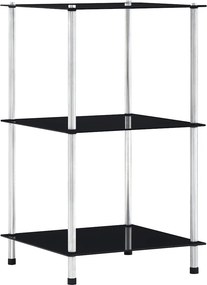 vidaXL Ράφι Διαφανές 3 Επιπέδων Μαύρο 40 x 40 x 67 εκ από Ψημένο Γυαλί