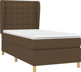vidaXL Κρεβάτι Boxspring με Στρώμα Σκούρο Καφέ 90x200 εκ. Υφασμάτινο