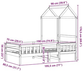 Πλαίσιο Κρεβατιού με Οροφή Λευκό 75x190 εκ. Μασίφ Ξύλο Πεύκου - Λευκό