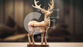 Intra Συλλεκτικό Ξύλινο Παζλ Plywood  4mm - Ξύλινο άγαλμα ελαφιού στο τραπέζι Σε Ξύλινο Κουτί - Διαστάσεις Puzzle: 10x10 cm – 25 κομμάτια