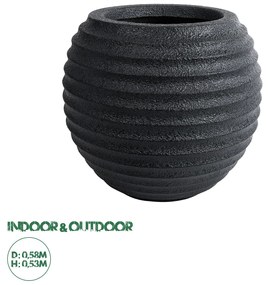 20713 GloboStar® Artificial Garden ILAEIRA 20713 Επιδαπέδιο Πολυεστερικό Τσιμεντένιο Κασπώ Γλάστρα - Flower Pot Μαύρο Φ58 x Υ53cm