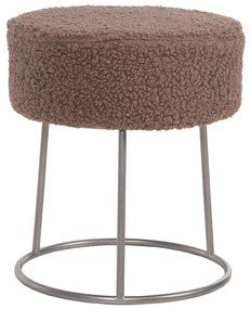 Σκαμπό Karlo HM8411.25 Φ35x41cm Με Ασημί Βάση & Μπουκλέ Ύφασμα Light Brown Metal, Fabric