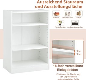 Costway Λευκή Βιβλιοθήκη 3 Επιπέδων 50 x 30 x 75 cm CB10458WH