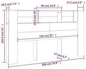 vidaXL Κεφαλάρι Με Αποθηκευτικό Χώρο Μαύρο 180 x 18,5 x 104,5 εκ.