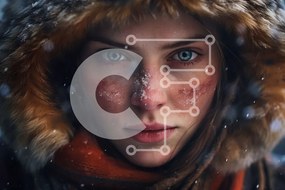 Intra Συλλεκτικό Ξύλινο Παζλ Plywood 4mm - Κομψή γυναίκα που φορά μια γούνινη κουκούλα στο χιόνι Σε Ξύλινο Κουτί - Διαστάσεις Puzzle: 10x10 cm – 25 κομμάτια