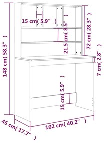 Γραφείο με Ράφια Γκρι Σκυροδέματος 102x45x148 εκ. Επεξεργ. Ξύλο - Γκρι