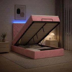 vidaXL Κρεβάτι Ottoman με Στρώμα και LED Ροζ 120 x 200 cm Βελούδο
