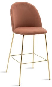 Stool bar Ruth metal golden gloss with roten apple velvet 51x56x110 εκ.