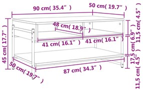 Τραπεζάκι Σαλονιού Sonoma Δρυς 90x50x45 εκ. Επεξεργασμένο Ξύλο - Καφέ