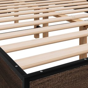 vidaXL Πλαίσιο Κρεβατιού Καφέ Δρυς 135x190 εκ. Επεξ. Ξύλο &amp; Μέταλλο