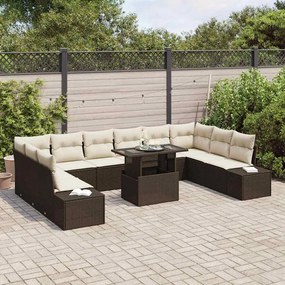 vidaXL Σετ Καναπέ Κήπου με αποθήκευση 11 pcs Καφέ Πολυ ράταν