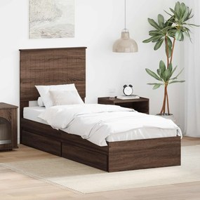 vidaXL Κρεβάτι Αποθήκης Καφέ δρυς 75 x 190 cm Επεξεργασμένο ξύλο