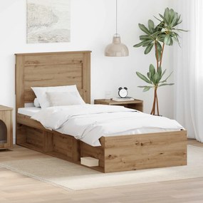 vidaXL Σκελετός Κρεβατιού Artisan Δρυς 75 x 190 cm Επεξεργασμένο Ξύλο
