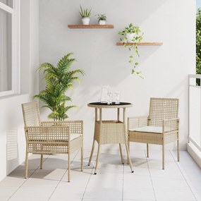 vidaXL 3 Τεμαχίων Σετ Τραπεζαρίας Κήπου Μπεζ Πολυ Ρατάν