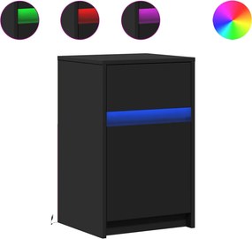 vidaXL Κομοδίνο με Φώτα LED Μαύρο από Επεξεργασμένο Ξύλο