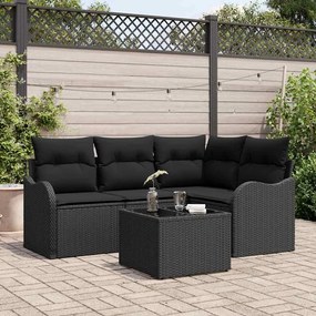 vidaXL Σετ Καναπέ Κήπου με μαξιλάρι 5 pcs Μαύρο Πολυ ράταν