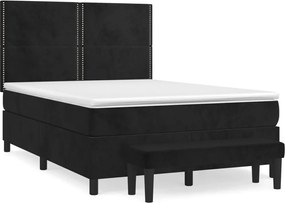 vidaXL Κρεβάτι Boxspring με Στρώμα Μαύρο 140x200 εκ. Βελούδινο