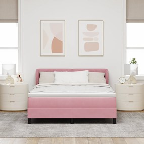 vidaXL Κρεβάτι Box Spring με Ροζ Μαξιλάρι 140x190 εκ. Βελούδο