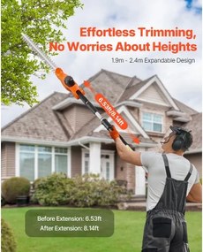 VEVOR Extendable Cordless Electric Hedge Trimmer 20V 1200RMP with 20in Blade