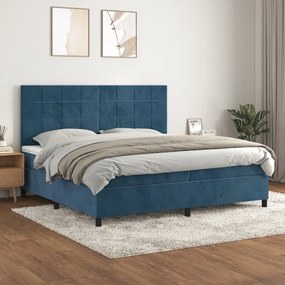 Κρεβάτι Boxspring με Στρώμα Σκούρο Μπλε 200x200 εκ. Βελούδινο - Μπλε