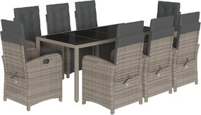 vidaXL Σετ Τραπεζαρίας Κήπου 9 τεμ. Γκρι Συνθ. Ρατάν με Μαξιλάρια