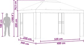 vidaXL Κιόσκι 4 x 3 μ Ανθρακί Πολυεστέρας και Χάλυβας 190 gsm