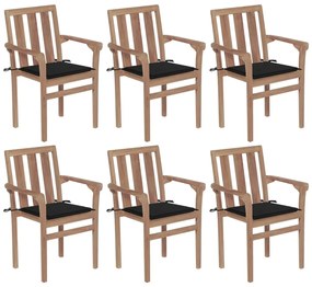 vidaXL Καρέκλες Κήπου Στοιβαζόμενες 6 τεμ. Μασίφ Ξύλο Teak & Μαξιλάρια