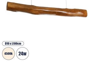 02320 GloboStar® KATRINA 02320 Μοντέρνο Κρεμαστό Φωτιστικό Ανάρτηση LED 24W 1920lm 120° AC 220-240V IP20 Φυσικό Λευκό 4500K Καφέ Ξύλο - Μ10 x Π10 x Υ100cm - 2 Xρόνια Εγγύηση