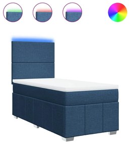 vidaXL Κρεβάτι Boxspring με Στρώμα Μπλε 90x190 εκ.Υφασμάτινο