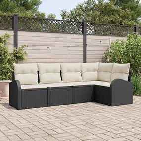 vidaXL Σετ Καναπέ Κήπου με μαξιλάρι 5 pcs Μαύρος, λευκός Πολυ ράταν